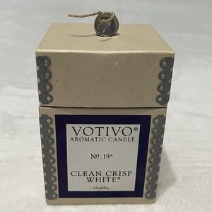 NIB Votivo Clean Crisp White No. 19A. Aromatic Candle 6.8oz 50-60 Hour Wax Jar